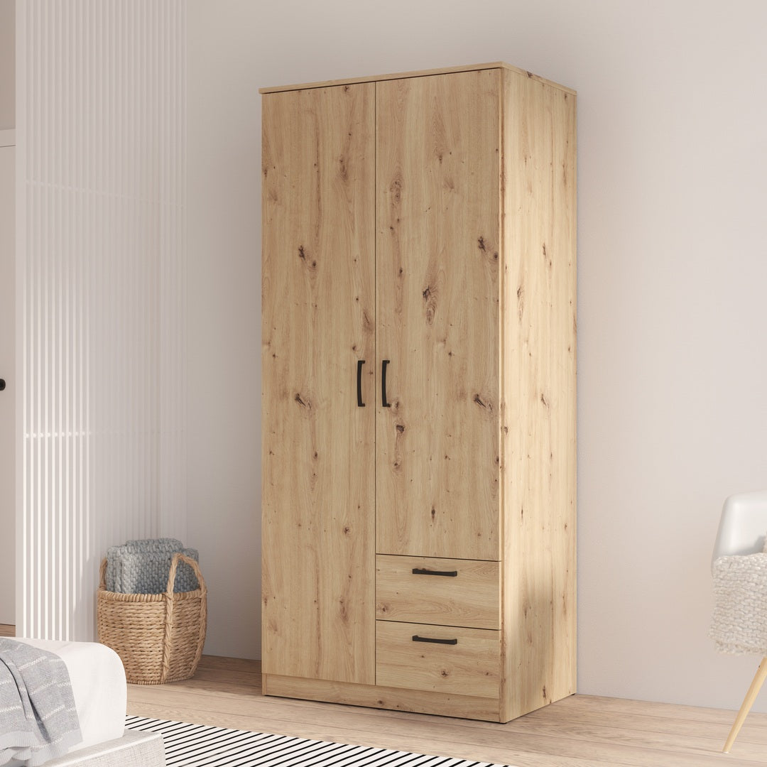 Niko 82cm 2 Door Wardrobe with Drawers (NIKS81) in Artisan Oak