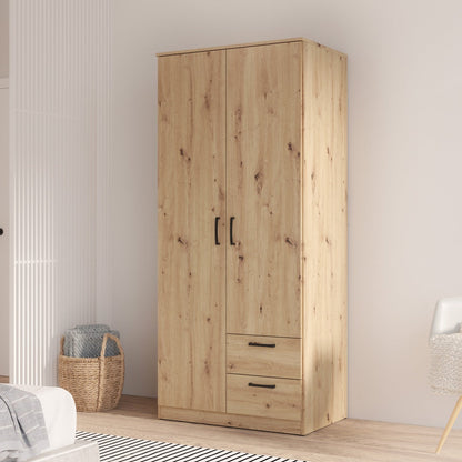 Niko 82cm 2 Door Wardrobe with Drawers (NIKS81) in Artisan Oak