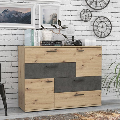 Skive 125cm 2 Door 4 Drawer Sideboard (SKVK46) in Artisan Oak and Dark Grey Concrete