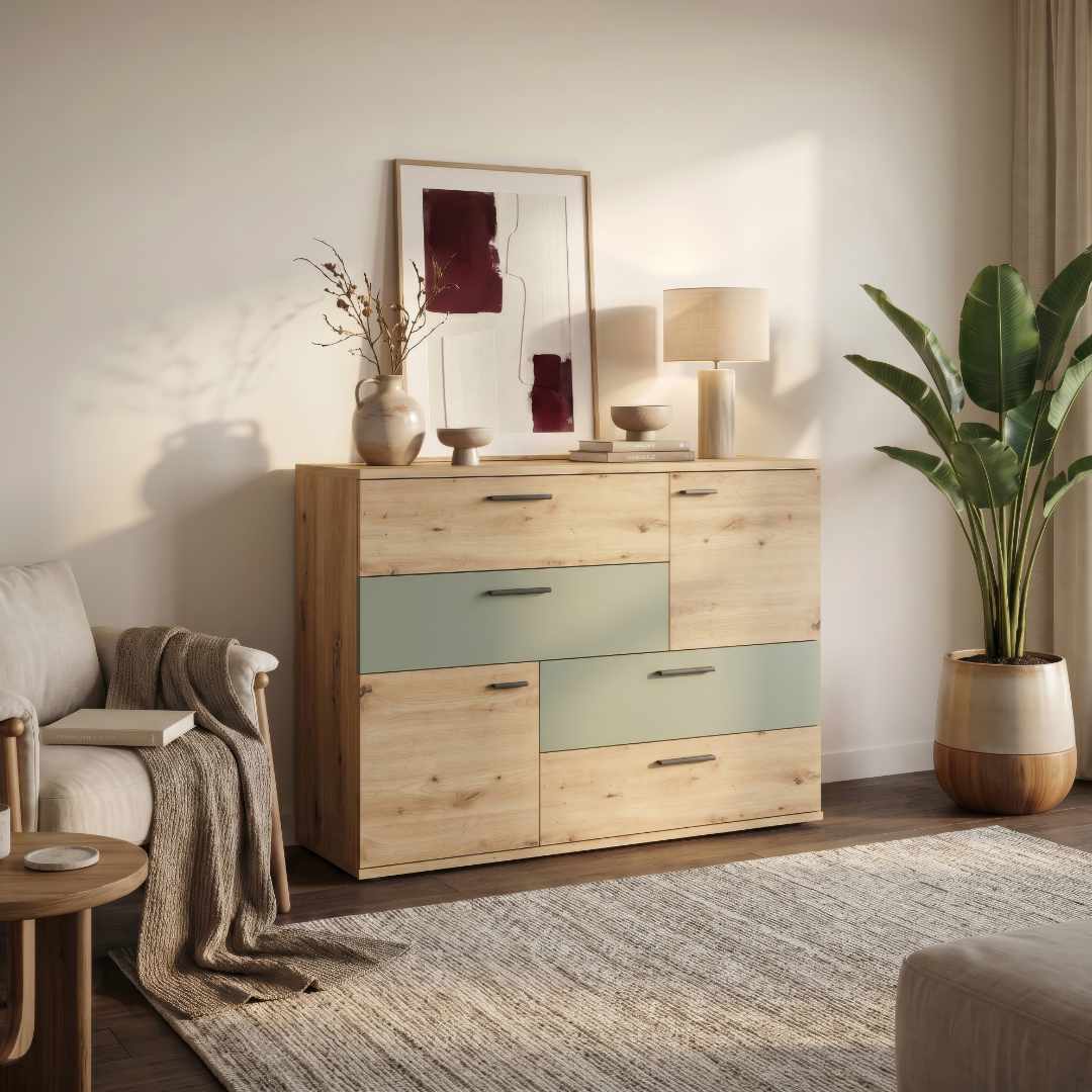Skive 125cm 2 Door 4 Drawer Sideboard (SKVK46) in Artisan Oak and Sage