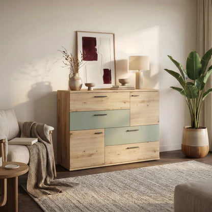 Skive 125cm 2 Door 4 Drawer Sideboard (SKVK46) in Artisan Oak and Sage