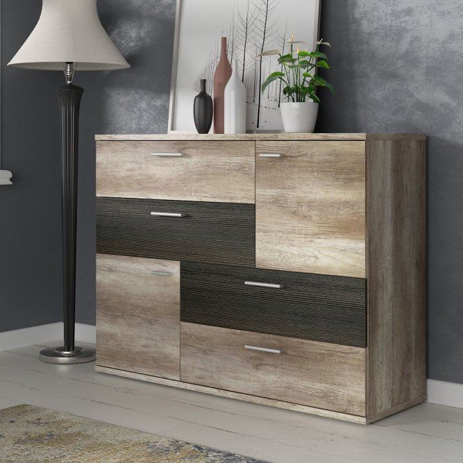 Skive 125cm 2 Door 4 Drawer Sideboard (SKVK46) in Antique Oak and Touchwood
