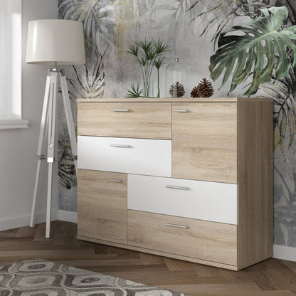 Skive 125cm 2 Door 4 Drawer Sideboard (SKVK46) in Sonoma Oak and White