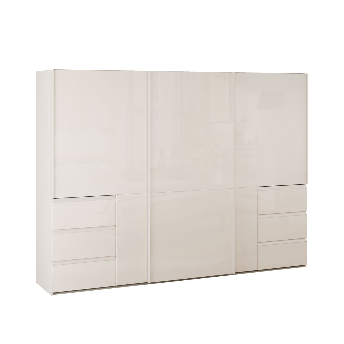 Winn II Sliding Door Wardrobe with Drawers 270cm in Sand and Sand Gloss