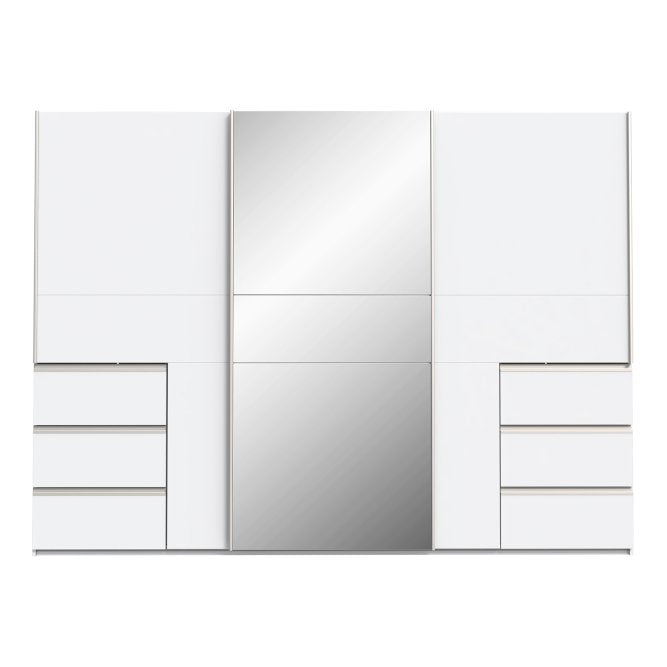 Winn II Sliding Mirrored Door Wardrobe with Drawers 270cm in White