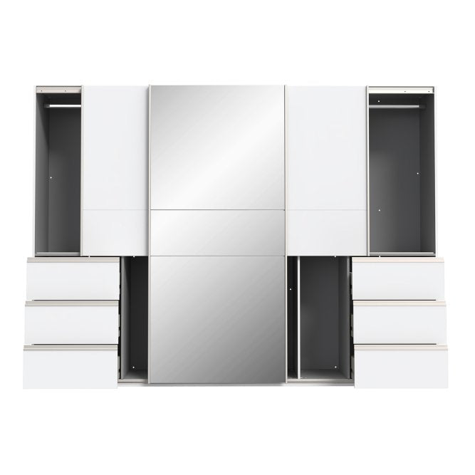 Winn II Sliding Mirrored Door Wardrobe with Drawers 270cm in White