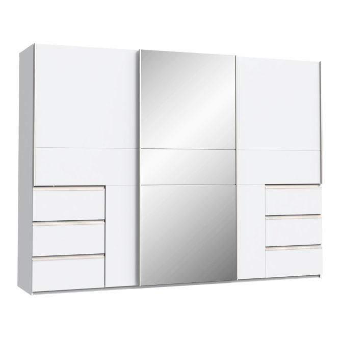 Winn II Sliding Mirrored Door Wardrobe with Drawers 270cm in White