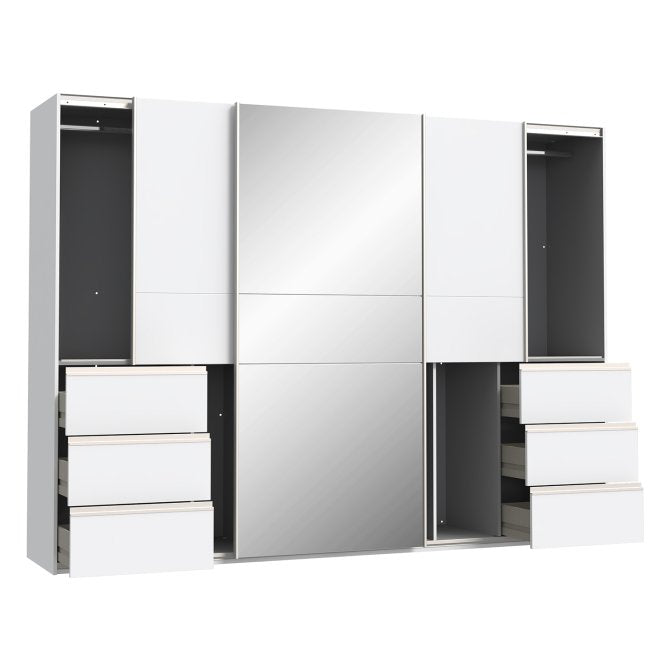 Winn II Sliding Mirrored Door Wardrobe with Drawers 270cm in White