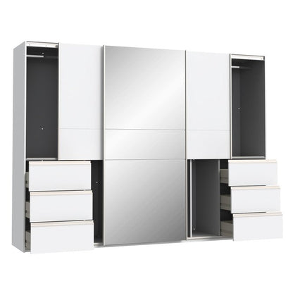 Winn II Sliding Mirrored Door Wardrobe with Drawers 270cm in White