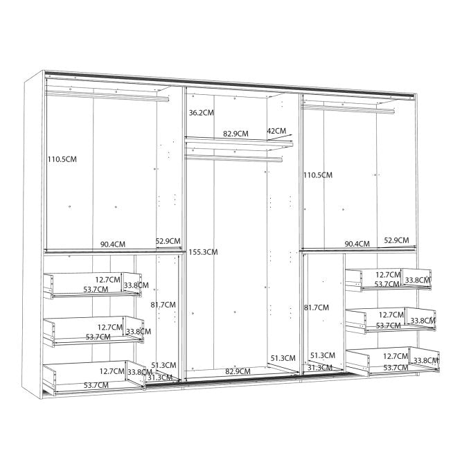 Winn II Sliding Mirrored Door Wardrobe with Drawers 270cm in White