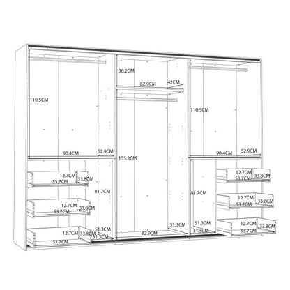 Winn II Sliding Mirrored Door Wardrobe with Drawers 270cm in White