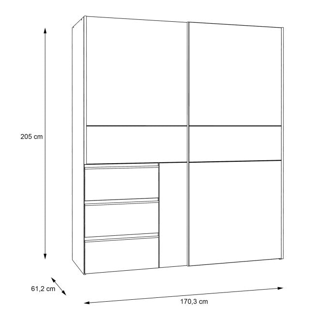 Winn II Sliding Mirrored Door Wardrobe with Drawers 170cm