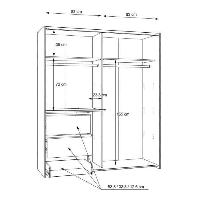 Winn II Sliding Mirrored Door Wardrobe with Drawers 170cm