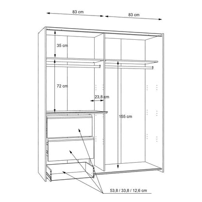 Winn II Sliding Mirrored Door Wardrobe with Drawers 170cm