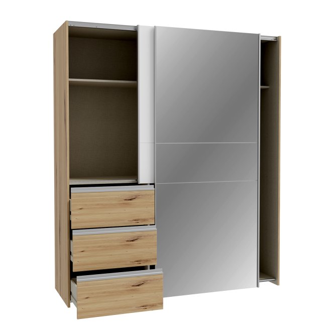 Winn II Sliding Mirrored Door Wardrobe with Drawers 170cm