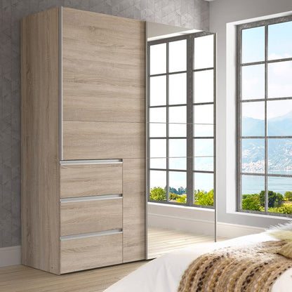 Winn II Sliding Mirrored Door Wardrobe with Drawers 170cm in Oak Sonoma