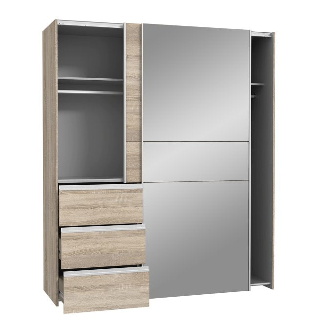 Winn II Sliding Mirrored Door Wardrobe with Drawers 170cm