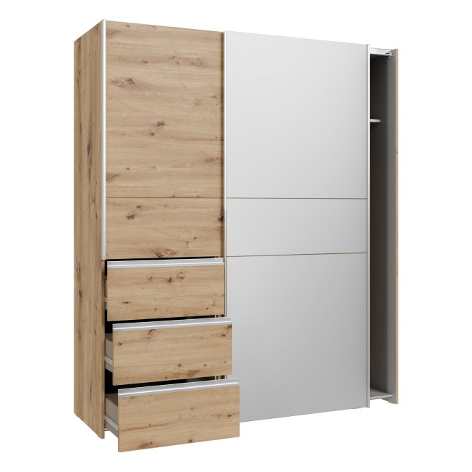 Winn II Sliding Mirrored Door Wardrobe with Drawers 170cm