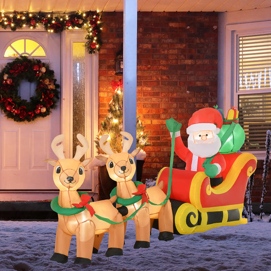 HOMCOM 8ft Christmas Inflatable Santa Claus on Sleigh in Yellow