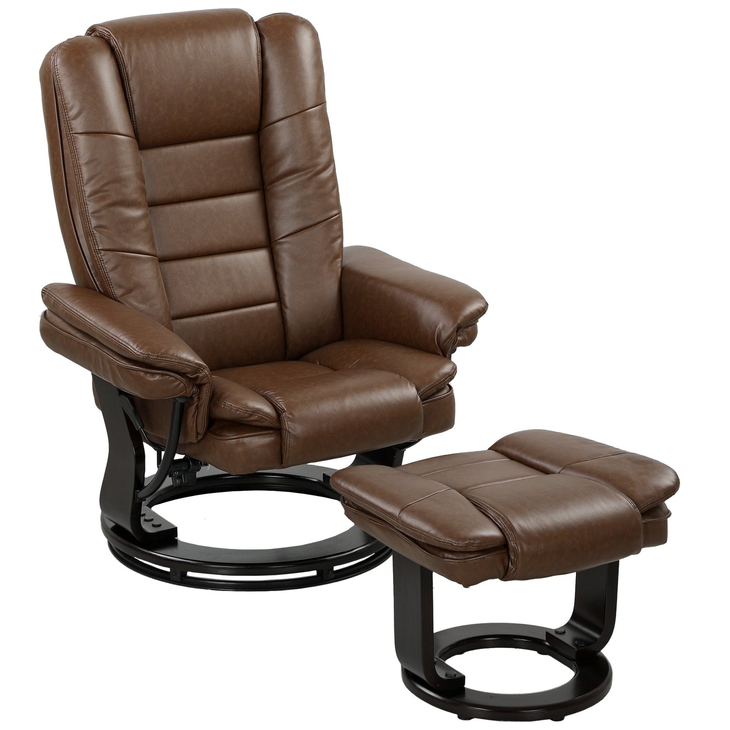 HOMCOM Faux Leather 135 degrees Reclining Chair and Footstool - Brown