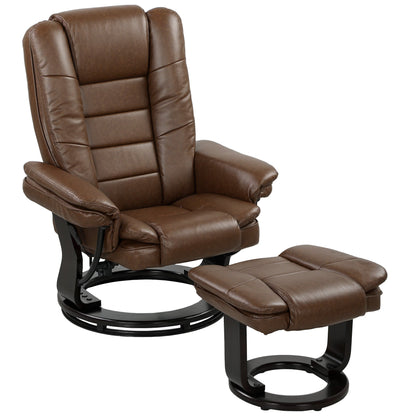 HOMCOM Faux Leather 135 degrees Reclining Chair and Footstool - Brown