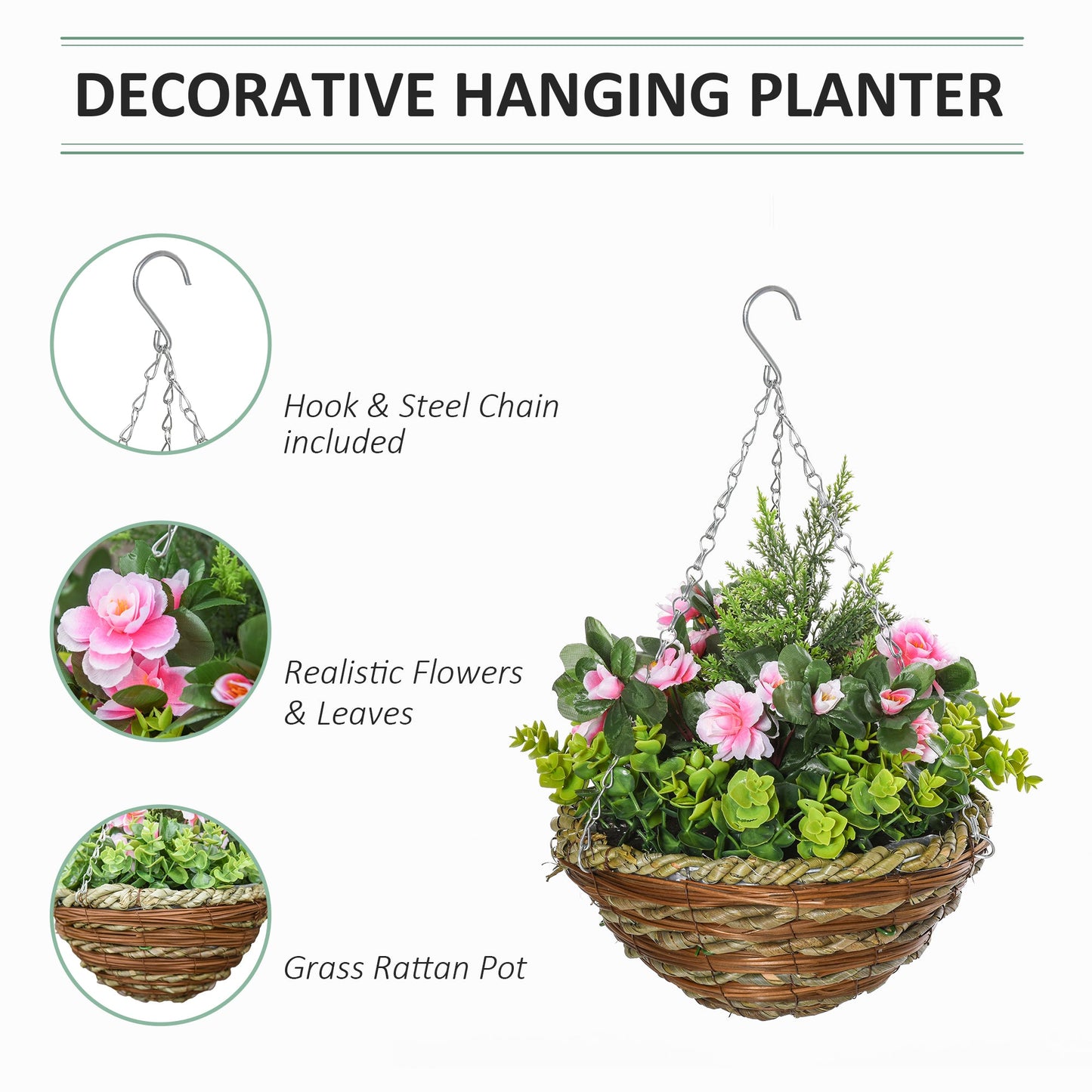 Outsunny Set of Four Hanging Lisianthus Flower Pots - Pink/Green