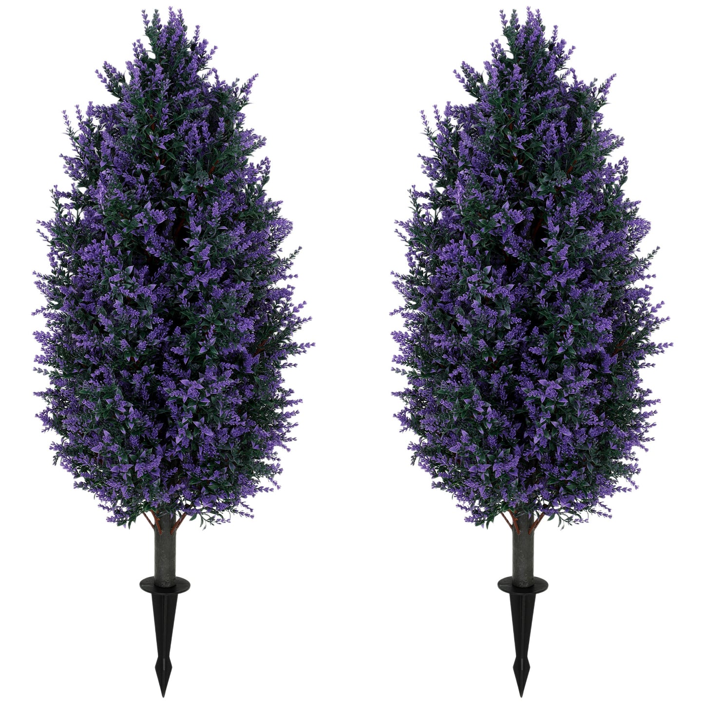 HOMCOM Set of 2 Artificial Lavender Flowers, Indoor Outdoor Fake Plants with Stakes, UV Resistant for Garden,  90 cm, Blue