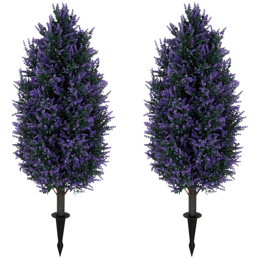 HOMCOM Set of 2 Artificial Lavender Flowers, Indoor Outdoor Fake Plants with Stakes, UV Resistant for Garden,  90 cm, Blue