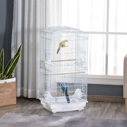 PawHut Large Metal Bird Cage with Stand, Perches, Food Bowls, Swing, for Budgies, Parakeets,White