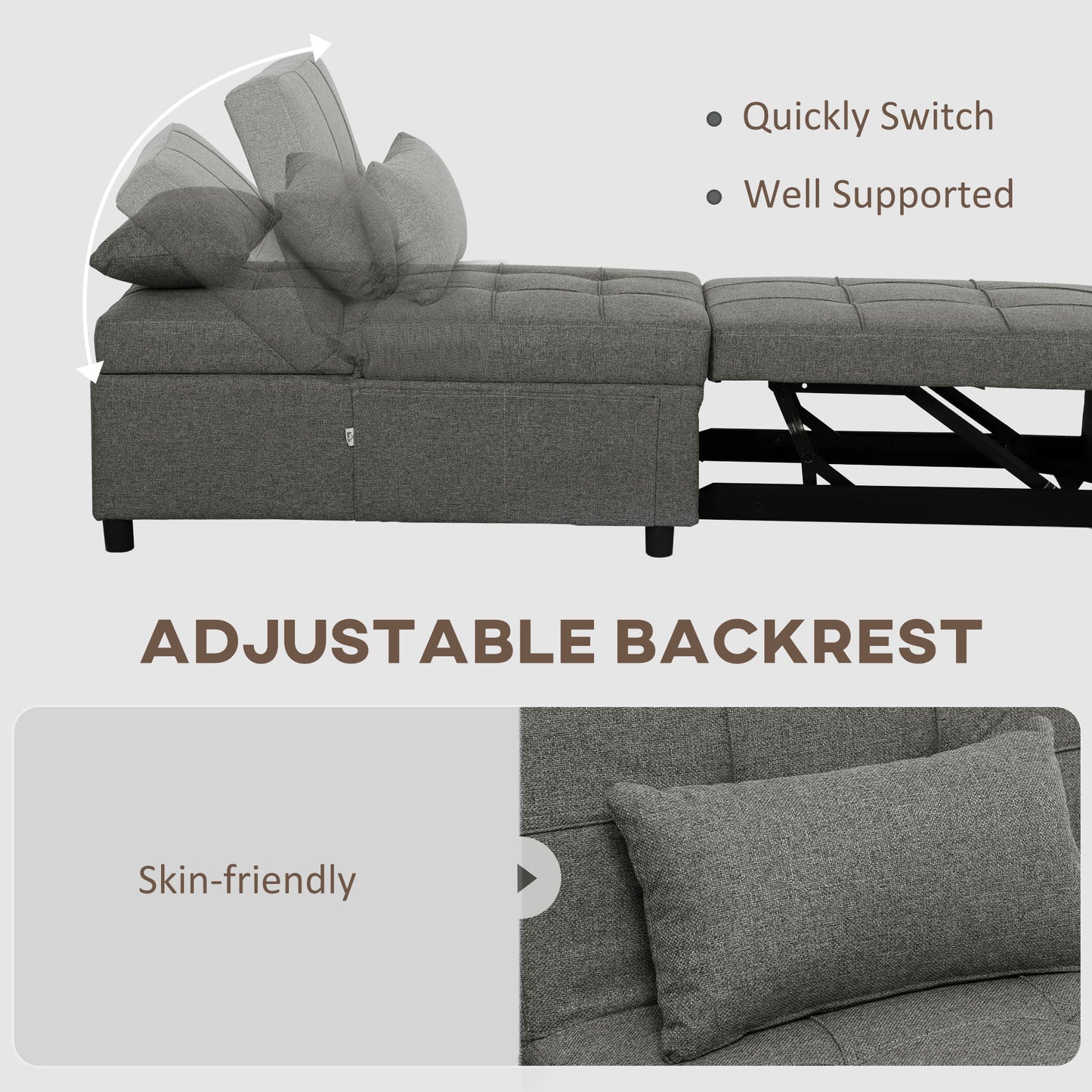 HOMCOM Four-In-One Single Sleeper Chair - Dark Grey