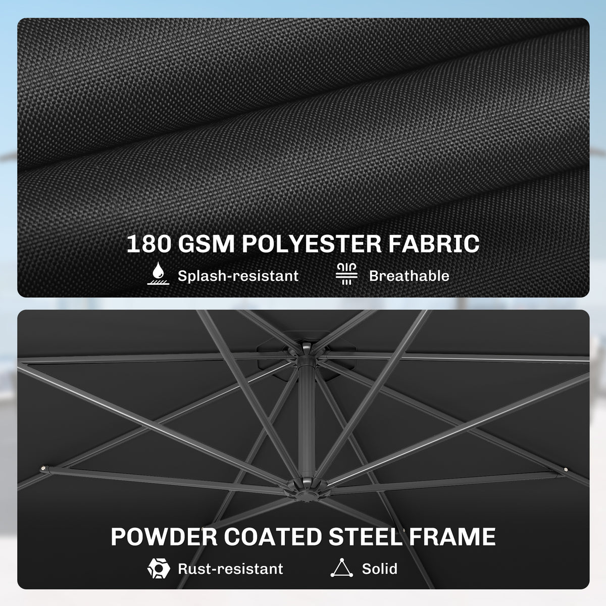 Outsunny 3 m Overhanging Cantilever Parasol in Black