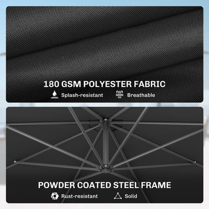 Outsunny 3 m Overhanging Cantilever Parasol in Black