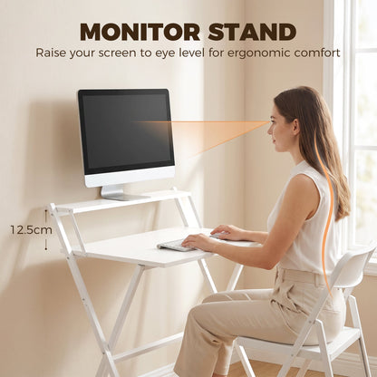 HOMCOM 70 cm Folding Computer Desk with Monitor Shelf - White