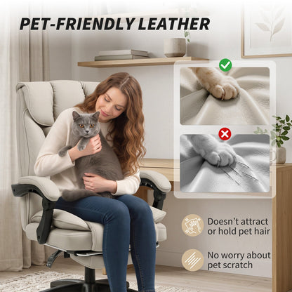 HOMCOM Pet-Friendly Faux Leather Computer Desk Chair, Executive Office Chair with Footrest and Double-Layer Padding, Khaki
