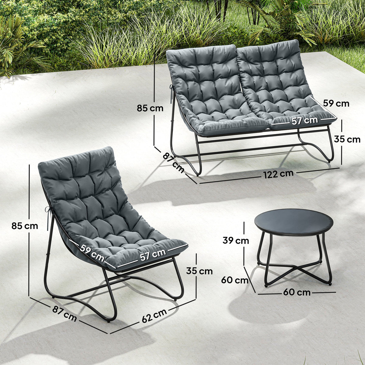 Outsunny Four-Piece Curved Seat Garden Sofa Set in Grey and Black