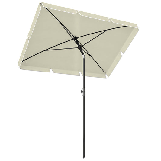 Outsunny 2 x 1.3m Garden Parasol Umbrella, Outdoor Market Table Umbrella with Ruffles & Aluminium Pole, Rectangular Tilting Parasol Sun Shade Canopy, Cream White