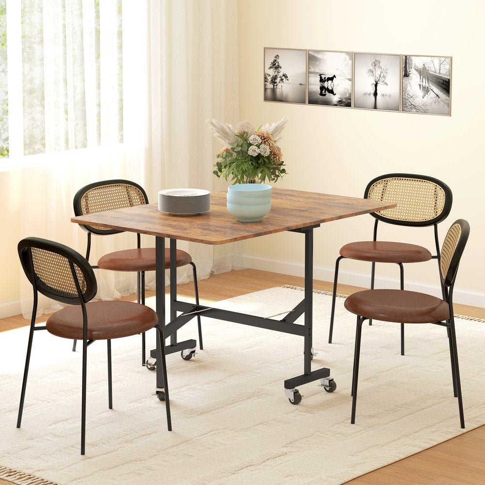 HOMCOM Six-Seater Drop-Leaf Dining Table in Rustic Brown