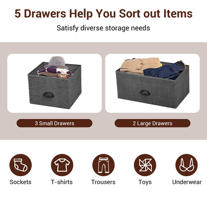 Fabric Drawer Cabinet for Wardrobe, Bedroom, Living Room-Black & Grey