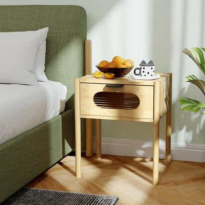 Farmhouse Bedside Table Nightstand Set of 2 with Tempered Glass Decorated Drawer-Nautral