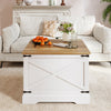 Farmhouse Lift Top Coffee Table 80CM Square Center Table with Hidden Storage Compartment-Brown