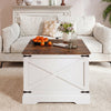 Farmhouse Lift Top Coffee Table 80CM Square Center Table with Hidden Storage Compartment-Rustic Brown