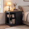 Farmhouse Nightstand Set of 2 with Charging Station Bedside Table with Adjustable Shelf-Black