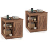 Farmhouse Nightstand Set of 2 with Charging Station Bedside Table with Adjustable Shelf-Brown