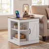 Farmhouse Nightstand Set of 2 with Charging Station Bedside Table with Adjustable Shelf-White