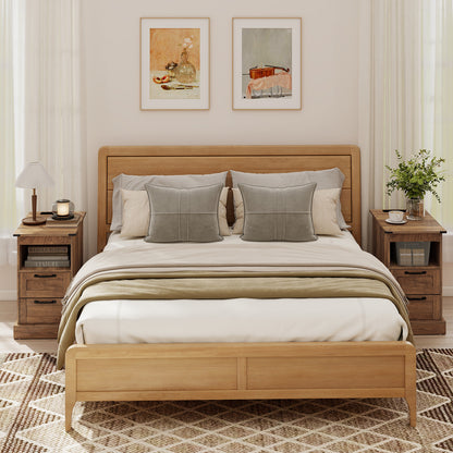 Farmhouse Nightstand with Charging Station and 2 Drawers-Rustic Brown