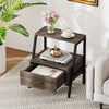 Farmhouse 3-Tier Nightstand with Drawer and Open Shelf for Living Room Bedroom-Grey