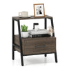 Farmhouse 3-Tier Nightstand with Drawer and Open Shelf for Living Room Bedroom-Grey