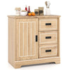 Farmhouse Sideboard Buffet Cabinet with Sliding Doors and 3 Drawers-Natural