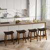 Faux PU Leather Counter Height Stools Set of 4 with Woven Curved Seat-Black and Brown