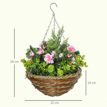 Outsunny Set of Four Hanging Lisianthus Flower Pots - Pink/Green